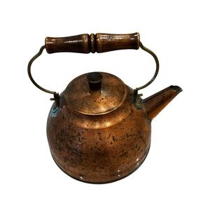 Vintage Copper Teapot with Wooden Handle